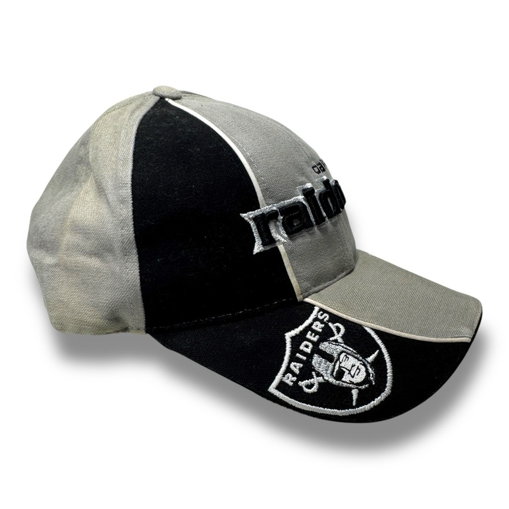 Vintage Oakland Raiders Reebok Strapback Sports Hat NFL 90s Black Gray Pinwheel - Picture 2 of 9